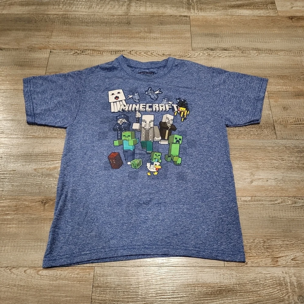 Minecraft Moisture Wicking Graphic Tee Shirt Heathered Blue Boys Size 8 Medium